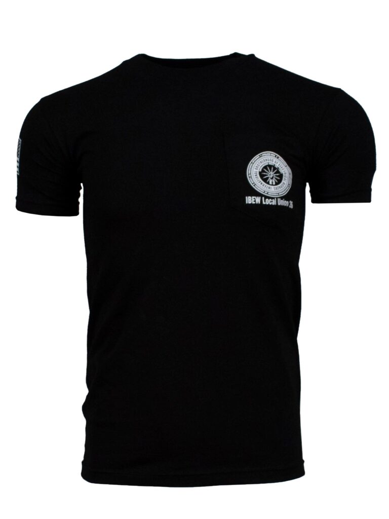 Electrical Workers Black Short Sleeve Pocket T-Shirt - Frontside